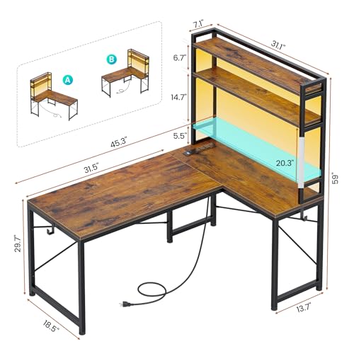 L Shaped Desk with Hutch, 45.3” Reversible Home Office Desk, view 3