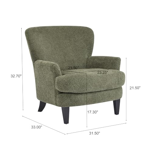 Colby Boucle Upholstered Club Chair, Living Room Accent Chair, Wooden Frame, Flared Armrest, Plush Thick Cushion, Reading Lounge Chair, Space-Saving Furniture, Olive Green