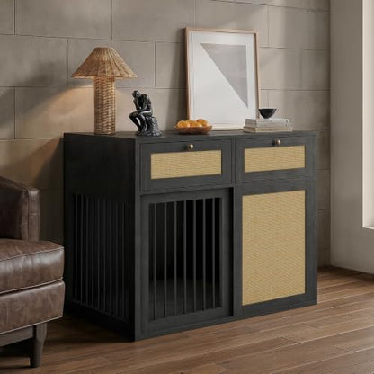 Wooden Dog Crate Furniture, Left Unit, 40 Inch, Black Oak, view 3