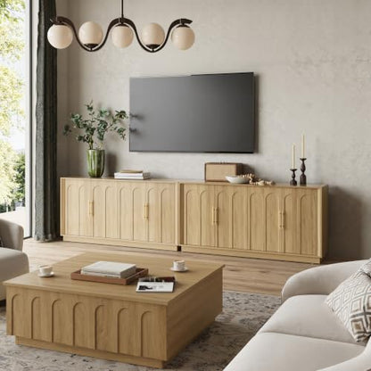 67" Sideboard Buffet Cabinet with Storage, Arched Doors, Oak, view 7