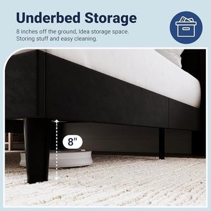 Queen Size Platform Bed Frame with Charging Station & Storage Headboard, view 7