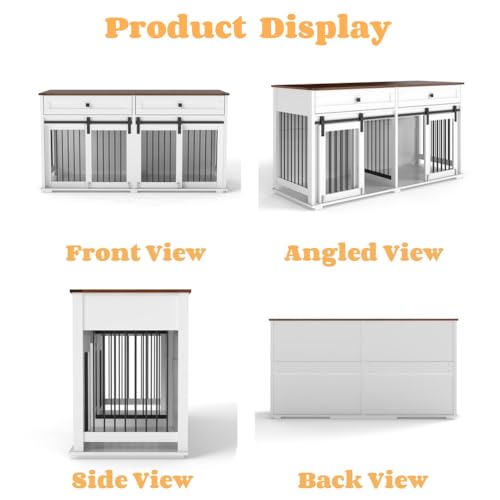 63" Large Double Dog Crate Furniture for 2 Dogs, view 5