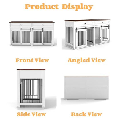 63" Large Double Dog Crate Furniture for 2 Dogs, view 5