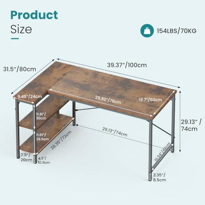39 Inch L Shaped Desk, Corner Computer Gaming Desks with Shelves, view 4