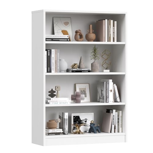 48 Inch Tall 4-Shelf Bookcase, Wood Bookshelf Storage Organizer Adjustable Shelf for Home Office, Study Room, Easy Assembly,White
