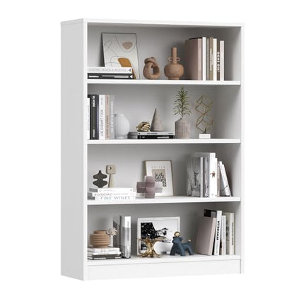 48 Inch Tall 4-Shelf Bookcase, Wood Bookshelf Storage Organizer Adjustable Shelf for Home Office, Study Room, Easy Assembly,White