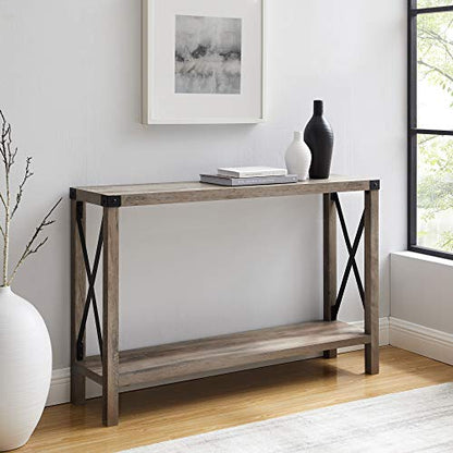 Sedalia Modern Farmhouse Metal X Entry Table, 46 Inch, Grey