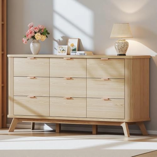 Fluted 9 Drawers Dresser, 60" Mid Century Modern & Chests of Drawers, view 2
