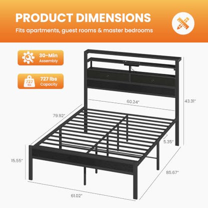 Queen LED Lighted Bed Frame with Storage, Black, view 4