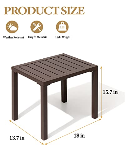 Outdoor Side Table,Aluminum Rectangular Side/End Table, Small Patio Coffee Bistro Table for Outdoor Indoor (Brown)