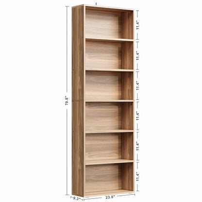 Bookshelves and Bookcases Floor Standing 6 Tiers Display Storage Shelves 70 in Tall Bookcase Home Decor Furniture for Home Office, Living Room, Bed Room