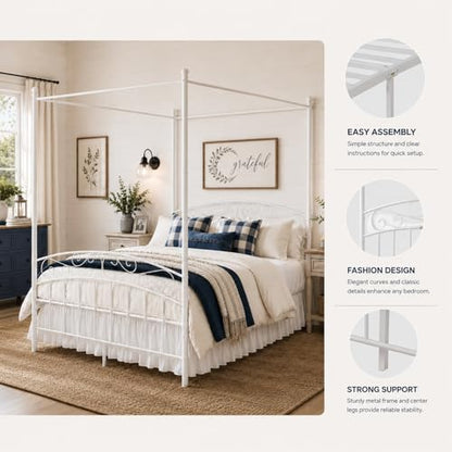 Metal Canopy Bed Frame Full Size with Headboard & Footboard, view 6