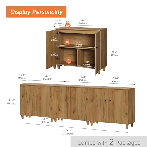 Modern Wood TV Stands Cabinets for 85+ Inches TVs, Oak Brown, view 3