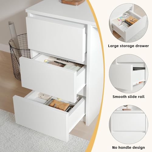 White Desk with Hutch, 47 Inch Computer Desk with 3 Drawers for Bedroom, view 7