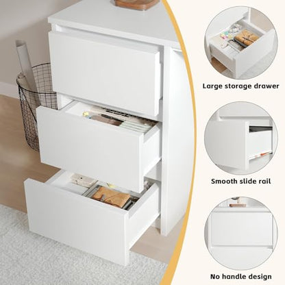 White Desk with Hutch, 47 Inch Computer Desk with 3 Drawers for Bedroom, view 7