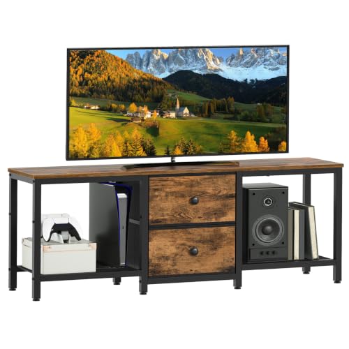 TV Stand for TVs up to 55", Entertainment Center with 2 Fabric Drawer, view 2