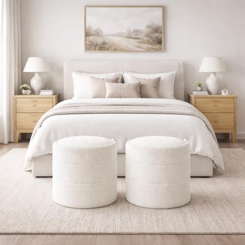 18" Storage Round Ottoman - Cream Boucle