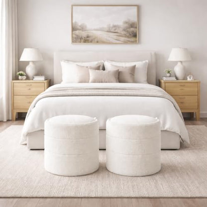 18" Storage Round Ottoman - Cream Boucle