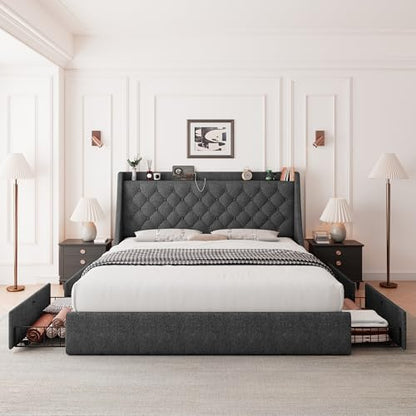 King Size Bed Frame with 4 Storage Drawers, view 4