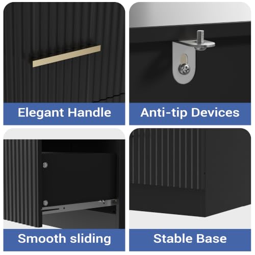 Black Bookshelf with Drawers, 63" Tall Bookshelf with Storage, 3 Shelf Modern Bookcase with Adjustable Shelf, Open Shelves Bookcase, Unique Book Shelf forHome Office, Living Room, Black
