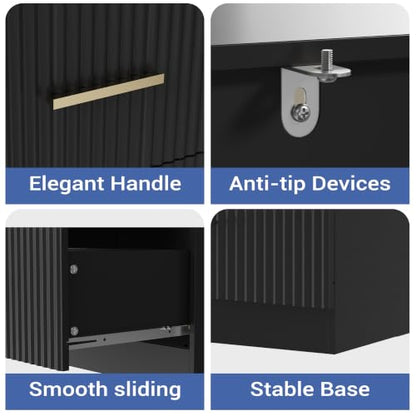 Black Bookshelf with Drawers, 63" Tall Bookshelf with Storage, 3 Shelf Modern Bookcase with Adjustable Shelf, Open Shelves Bookcase, Unique Book Shelf forHome Office, Living Room, Black
