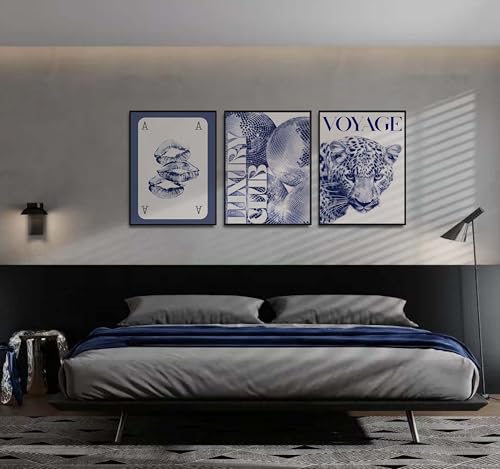 Blue Cheetah Canvas Wall Art Y2K Trendy Leopard Wall Decor Paintings Preppy Blue and White Cheetah Disco Posters Prints Pictures for Girly Room Bedroom Dorm 12 * 16 Inch （Posters