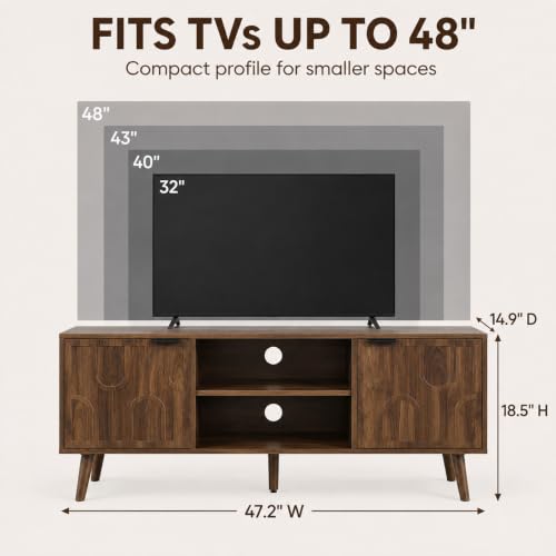 47" Mid Century Modern TV Stand, Fluted Walnut Media Console for 45" TVs, view 8
