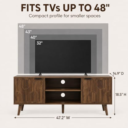 47" Mid Century Modern TV Stand, Fluted Walnut Media Console for 45" TVs, view 8