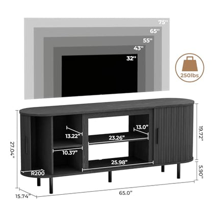 65'' Mid Century Fluted Modern TV Stand-Curved TV Cabinet with Storage, view 4