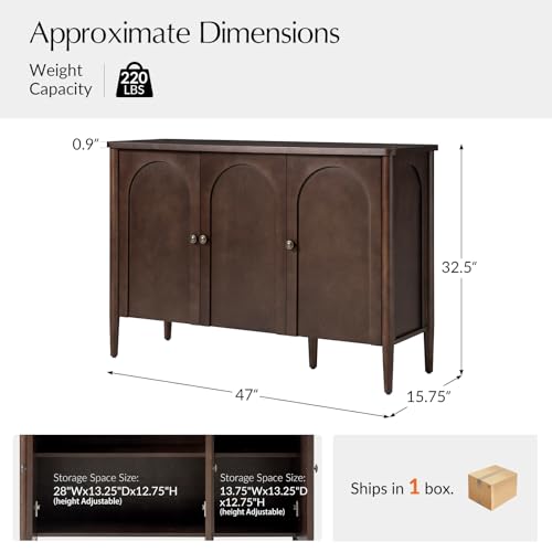 47" Arched Sideboard Buffet Cabinet with Storage, Auburn, view 4