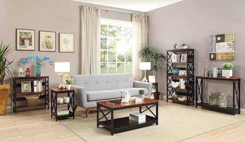 Oxford Console Table 39.5" - Farmhouse, Modern Narrow Sofa Display Accent with Storage Shelf for Transitional, Coastal Living Room, Entryway, or Hallway, Black/Cherry