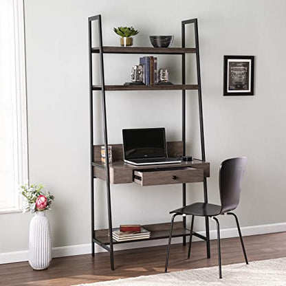 Lizvan Industrial Ladder Desk with Storage - Industrial Design, Grey Iron and Wood - Ideal for Home Office, Bedroom (HO1133637)