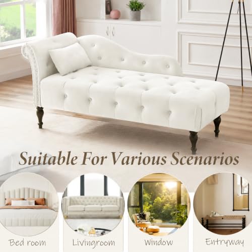 Velvet Chaise Lounge with Tufted Buttons & Nailhead Trim, view 5