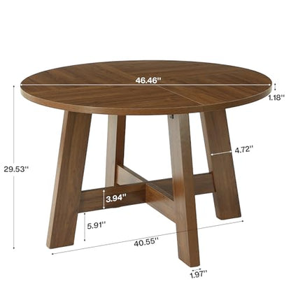 Tribesigns Round Dining Table for for 4-6 People, 47-Inch Circle Kitchen Table with Reinforced Cross Brace, Farmhouse Dining Room Furniture for Living Room, Apartment, Restaurant, Walnut Brown