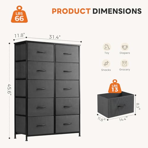 10 Drawer Tall Dresser for Bedroom & Living Room, Grey, view 4
