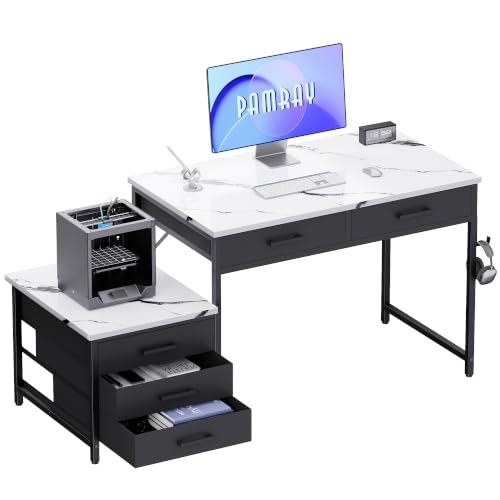 47 inch Small Computer Desk with 5 Drawers for Study Writing, view 2