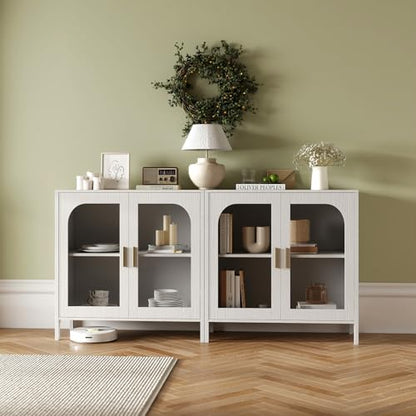 Sideboard Storage Cabinet with Adjustable Shelves, 39.4" Wide Wood Buffet Cabinet with Double Doors, Freestanding Console Cabinet for Dining Room, Entryway, White