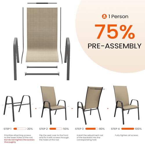 Patio Dining Chairs Set of 4, Outdoor Stackable Dining Furniture Set, All Weather Dining Set for Lawn, Garden, Poolside, Beige