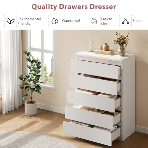 5 Drawer Dresser for Bedroom, White Dresser Chest of Drawers, view 7