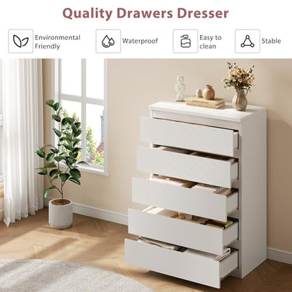 5 Drawer Dresser for Bedroom, White Dresser Chest of Drawers, view 7
