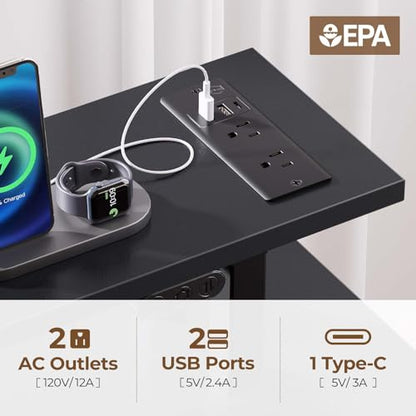 Computer Desk 55.1" with LED Lights & Power Outlets, Home Office Desk with 4 Drawers, Writing Desk with Keyboard Tray, Study De sk with Monitor Stand, Work for Home Office, Black
