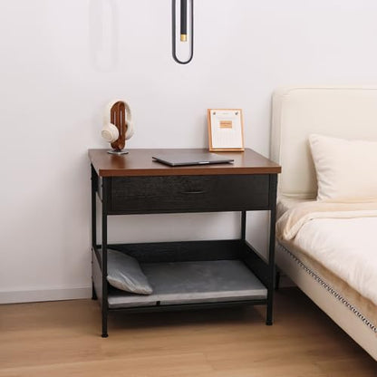 Dog Bed End Table with Storage Drawer and Washable Cushion, Black & Walnut, view 3