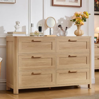 Farmhouse 6 Drawer Dresser for Bedroom, Natural, view 3