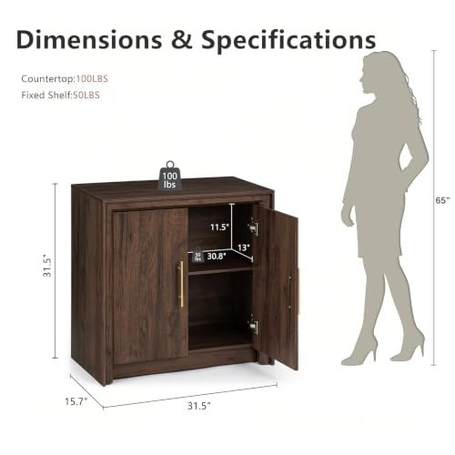 31.5" Sideboard Buffet Cabinet, Beveled Profile Design, Walnut, view 4