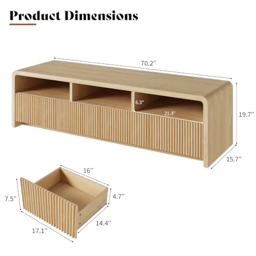 70" Fluted TV Stand with 4 Deep Drawers, view 3