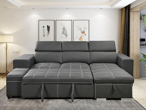 Charcoal Grey L-Shaped Sofa with Pullout Bed and Storage, view 5
