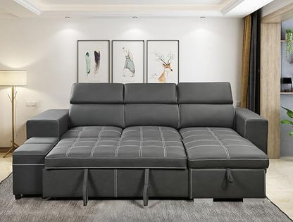 Charcoal Grey L-Shaped Sofa with Pullout Bed and Storage, view 5