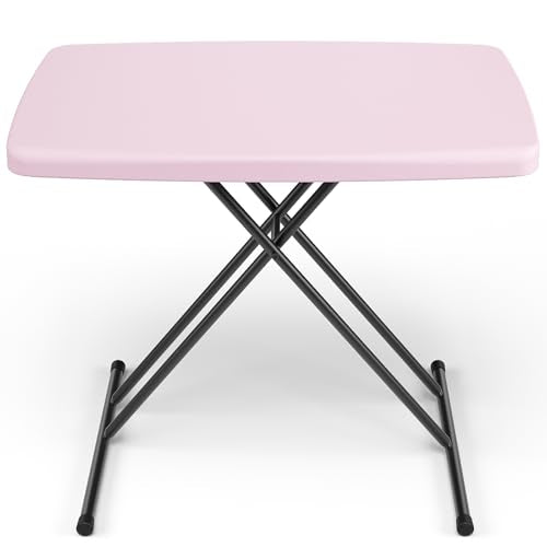 Folding Table 30 Inch - Small Desk Adjustable Height TV Tray for Laptop, Couch, Camping - Heavy Duty Utility Foldable Table for Small Spaces, No Assembly Required, Pink Granite