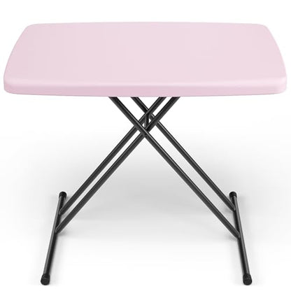 Folding Table 30 Inch - Small Desk Adjustable Height TV Tray for Laptop, Couch, Camping - Heavy Duty Utility Foldable Table for Small Spaces, No Assembly Required, Pink Granite