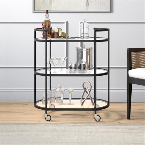 30" Wide Oval Bar Cart in Blackened Bronze, Bar Carts for the Home | Sleek rolling shelving unit that moves room to room with ease, doubling as a stylish bar cart or convenient coffee station